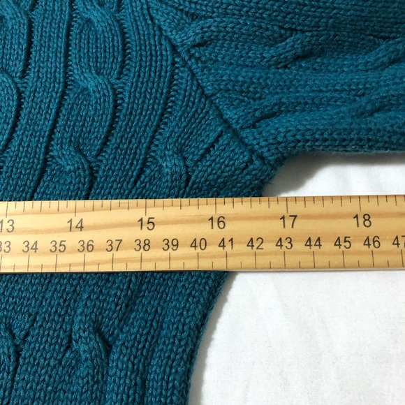 Ralph Lauren sport teal cable knit sweater pink pony womens L vintage preppy - Picture 6 of 9